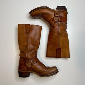 Vintage 70’s Harness Engineer Brown Patina Leather Boots Square Toe Men’s 8 D